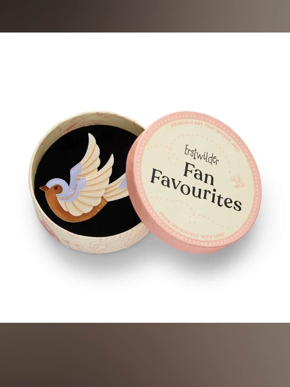 Fan Favourites Bird Brooch in Cream, Pink and Brown Fancie Jo Sparrow Brooch